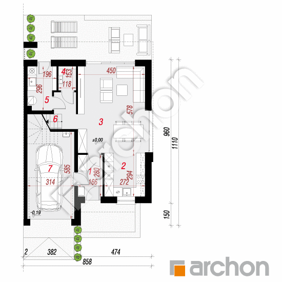 Проект дома ARCHON+ Дом в клематисах 32 (ГБ) План першого поверху