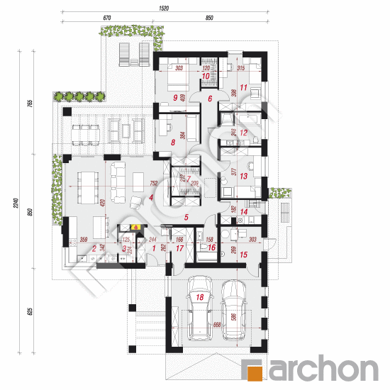 Проект дома ARCHON+ Дом в жимолости 2 (Г2) План першого поверху