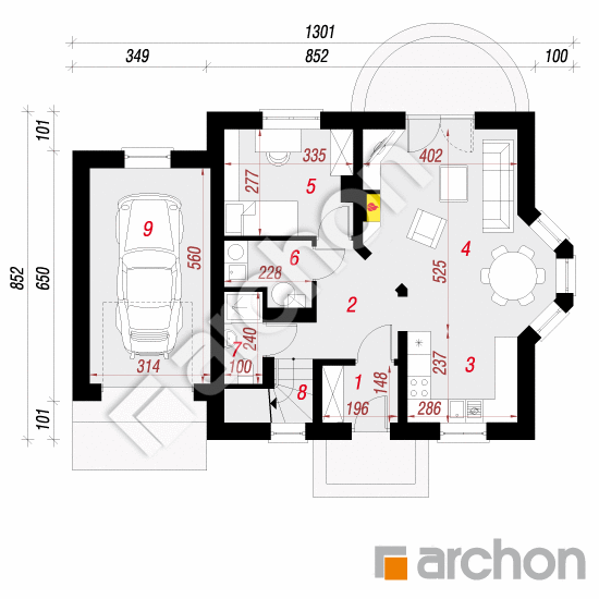 Проект дома ARCHON+ Дом в землянике 3 (Г) План першого поверху