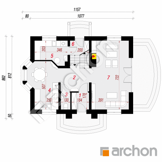 Проект будинку ARCHON+ Будинок в кориандрі вер. 2 План першого поверху