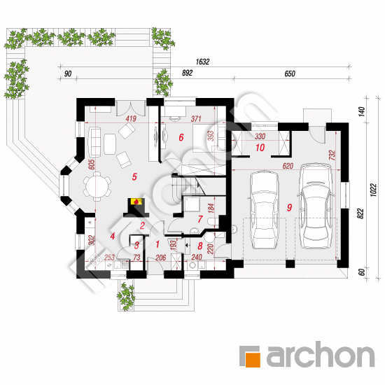 Проект дома ARCHON+ Дом в рододендронах 5 (Г2) План першого поверху