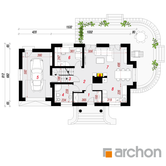 Проект будинку ARCHON+ Будинок у вербені (П) План першого поверху