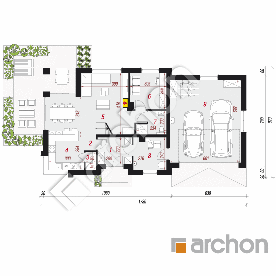 Проект будинку ARCHON+ Будинок в смарагдах (Г2) План першого поверху