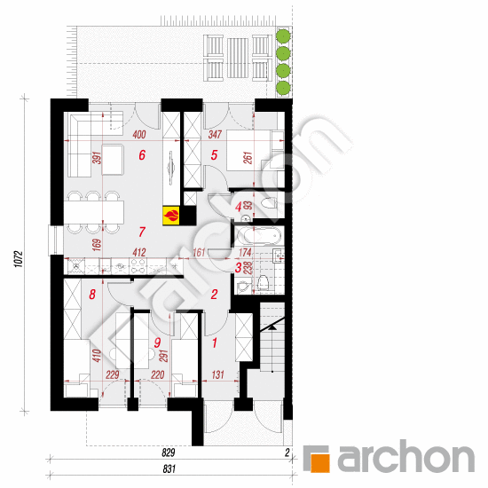 Проект будинку ARCHON+ Будинок при тракті 3 (Р2Б) вер.2  План першого поверху