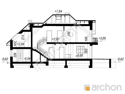 Проект дома ARCHON+ Дом в вербене 4	 Розріз будинку