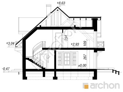 Проєкт будинку ARCHON+ Будинок в нагетках 3 Розріз будинку