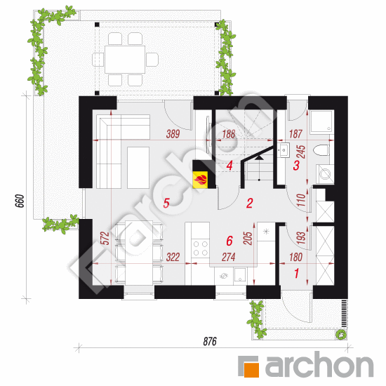 Проект будинку ARCHON+ Будинок в еверніях вер.2 План першого поверху