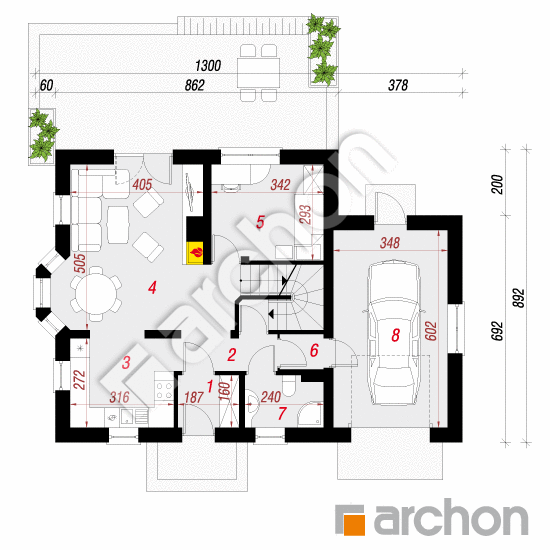 Проект будинку ARCHON+ Будинок в рододендронах 2 (П) План першого поверху