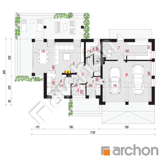 Проект будинку ARCHON+ Будинок під ацеролею (Г2) План першого поверху