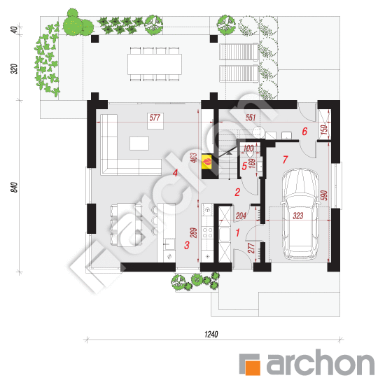 Проект дома ARCHON+ Дом в шишковиках 2 План першого поверху