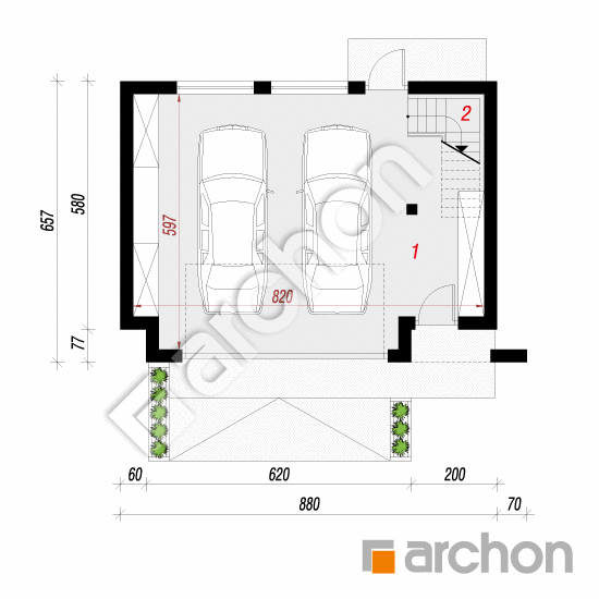 Проект дома ARCHON+ Г15- Двухместный гараж План першого поверху