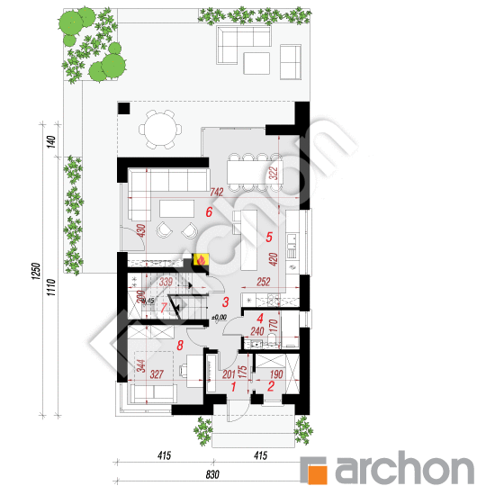 Проект будинку ARCHON+ Будинок в гамамелісах План першого поверху