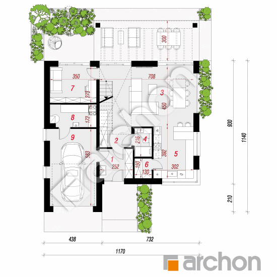 Проект будинку ARCHON+ Будинок під персиками (ГЕ) План першого поверху