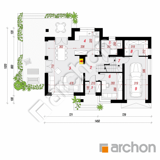 Проект дома ARCHON+ Дом в бугенвилиях (П) План першого поверху