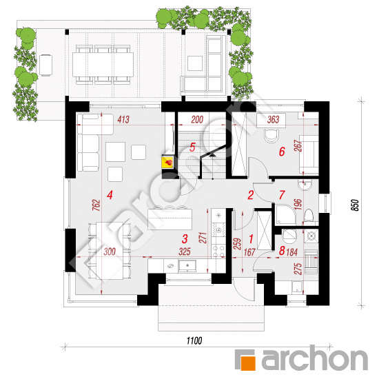 Проект будинку ARCHON+ Будинок у вістерії 8 План першого поверху