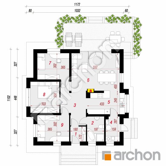 Проект будинку ARCHON+ Будинок в дерені План першого поверху