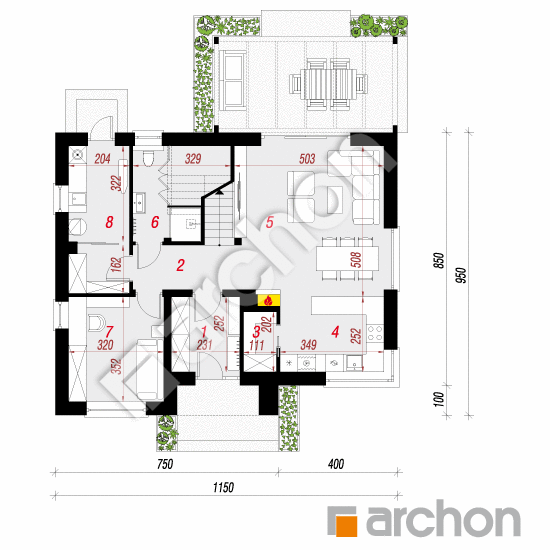 Проект дома ARCHON+ Дом в яблонках 19 План першого поверху