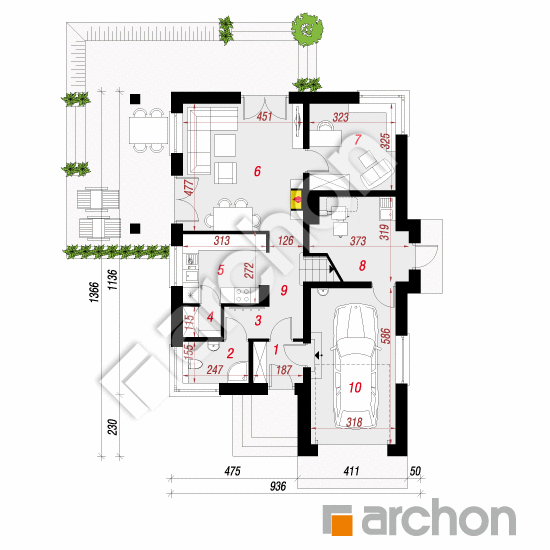 Проект дома ARCHON+ Дом в аденофорах вер.2 План першого поверху