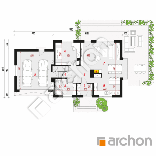 Проект дома ARCHON+ Дом в вербене 8 (Г2ПН) План першого поверху