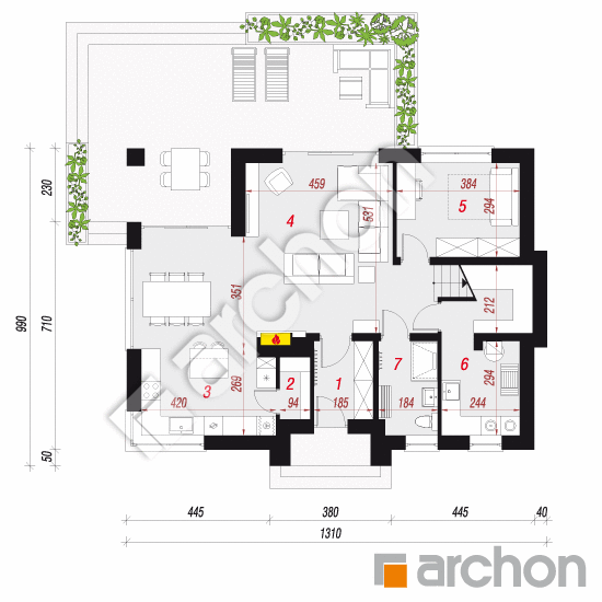 Проект дома ARCHON+ Дом в сливах 2 План першого поверху