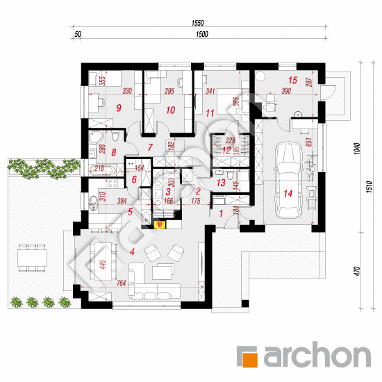 Проект будинку ARCHON+ Будинок в бузку 4 (Г) План першого поверху