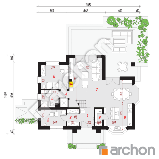 Проект будинку ARCHON+ Будинок в калатеях 2 (В) План першого поверху