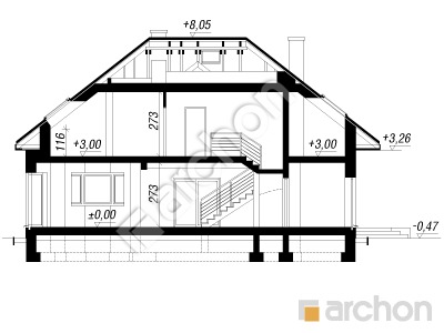 Проєкт будинку ARCHON+ Будинок в калатеях 2 (В) Розріз будинку
