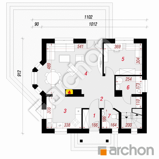 Проект дома ARCHON+ Дом в рододендронах 6 (В) вер.2 План першого поверху