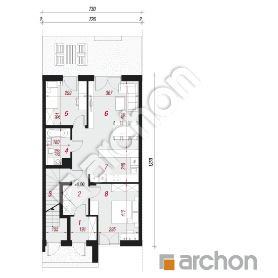 Проект дома ARCHON+ Дом в фиалках 10 (Р2С) План першого поверху