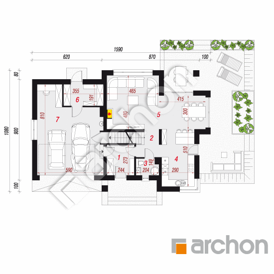 Проект дома ARCHON+ Дом в орлишках (Г2ПА) План першого поверху