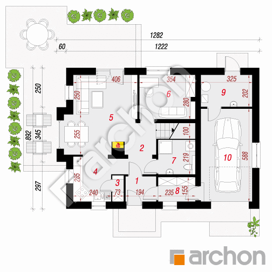 Проект дома ARCHON+ Дом в рододендронах 4 (НТ) План першого поверху