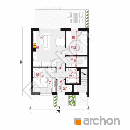 Проект дома ARCHON+ Дом в облепихе (Р2С) вер.2 План першого поверху