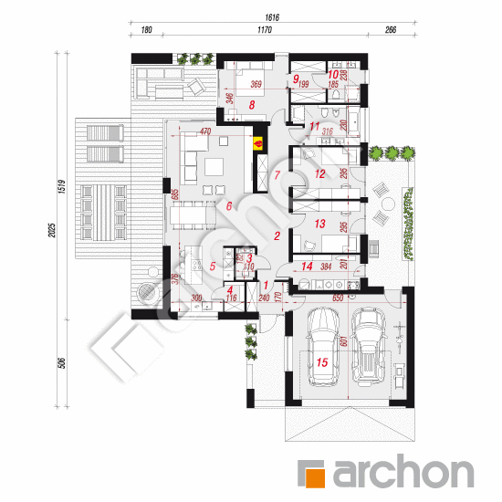 Проект будинку ARCHON+ Будинок в матуканах (Г2) План першого поверху