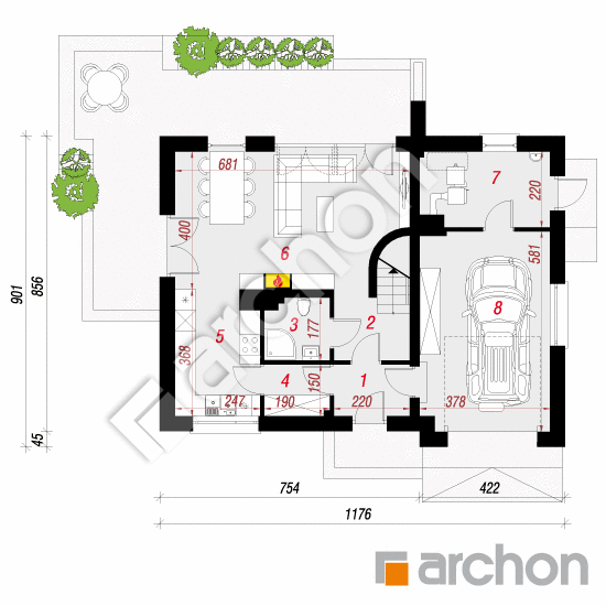 Проект будинку ARCHON+ Будинок в годеціях План першого поверху