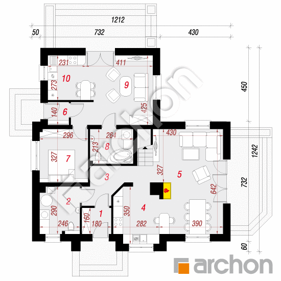 Проект дома ARCHON+ Дом в мнишках 2 План першого поверху