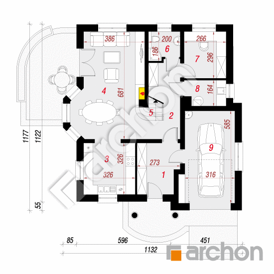 Проект будинку ARCHON+ Будинок в тим'яні 6 План першого поверху