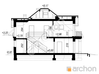 Проєкт будинку ARCHON+ Будинок в тим'яні 6 Розріз будинку