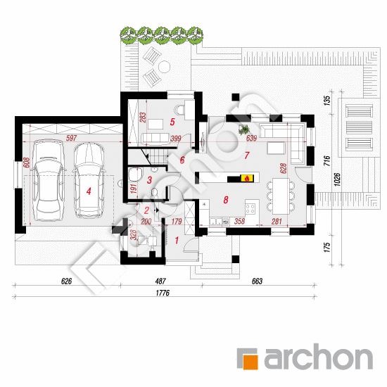 Проект будинку ARCHON+ Будинок в помело  План першого поверху