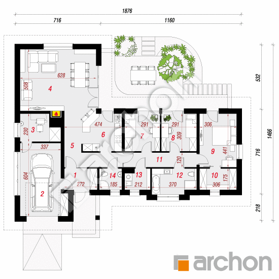 Проект дома ARCHON+ Дом в бонсай План першого поверху