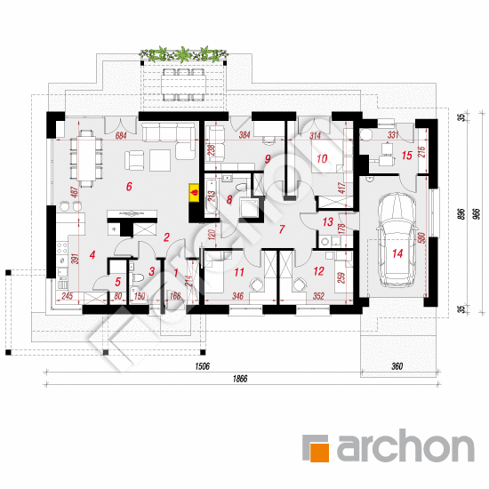 Проект дома ARCHON+ Дом в мекинтошах План першого поверху