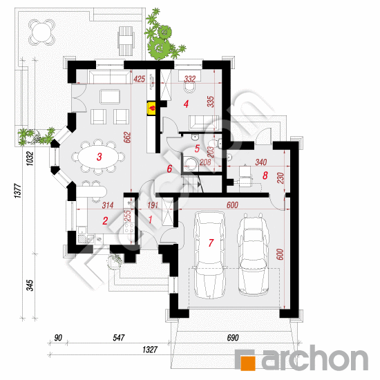 Проект дома ARCHON+ Дом в рукколе (Г2) План першого поверху