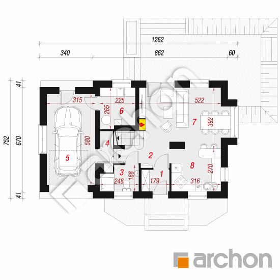 Проект будинку ARCHON+ Будинок у перлівці 3 План першого поверху