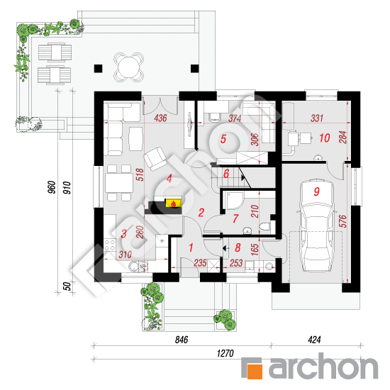 Проект дома ARCHON+ Дом в филодендронах План першого поверху