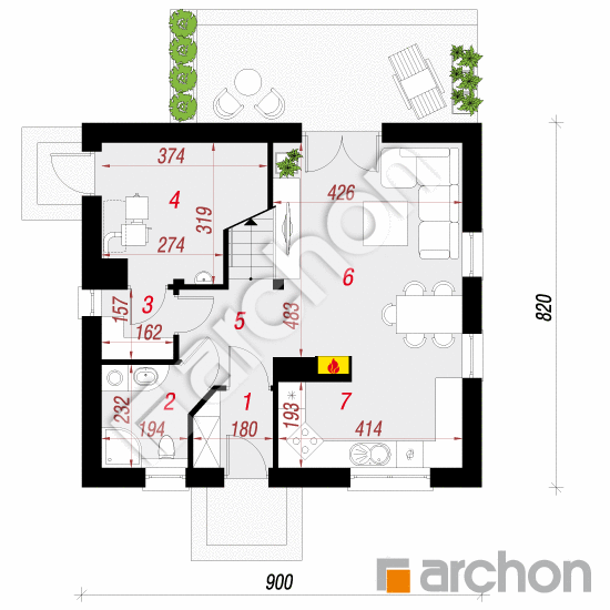 Проект будинку ARCHON+ Будинок в хлорофітумі 2 План першого поверху