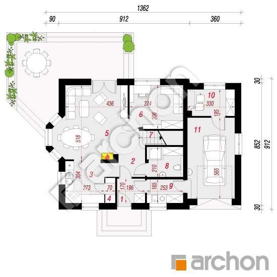 Проект будинку ARCHON+ Будинок в рододендронах 6 вер.3 План першого поверху