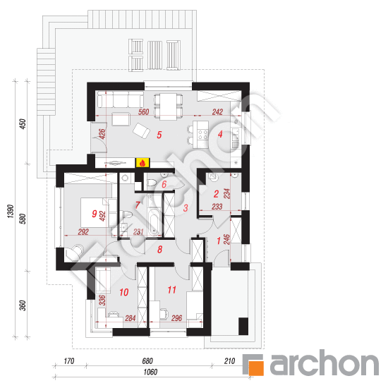 Проект будинку ARCHON+ Будинок в плодолистках План першого поверху