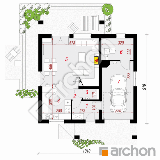 Проект будинку ARCHON+ Будинок в красивоягідниках План першого поверху