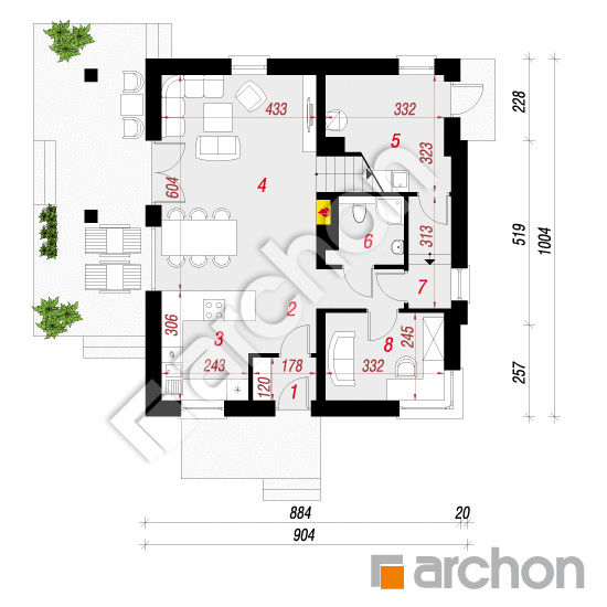 Проект будинку ARCHON+ Будинок в вівсі 2 План першого поверху