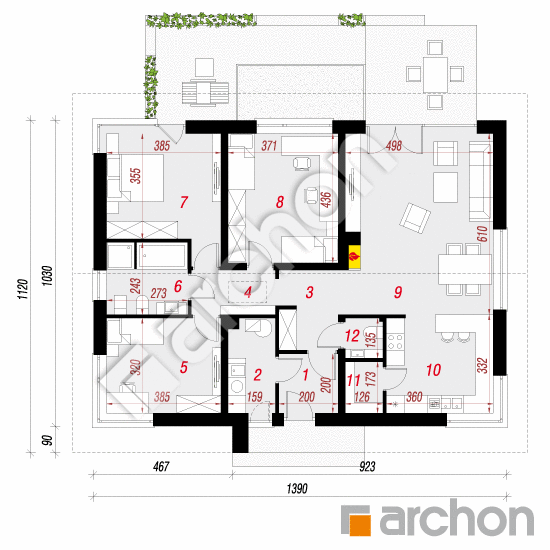 Проект будинку ARCHON+ Будинок під червоною горобиною 8 (H) План першого поверху