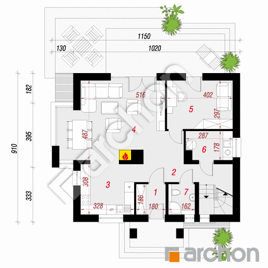 Проект будинку ARCHON+ Будинок в рододендронах 6 (ВH) План першого поверху